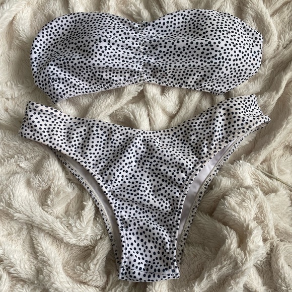 black & white polka dot strapless bikini - Picture 3 of 4